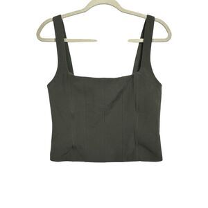 Zara Womens Sz M Dark Green Corset Tank Back Zip Top Square Neck Cropped